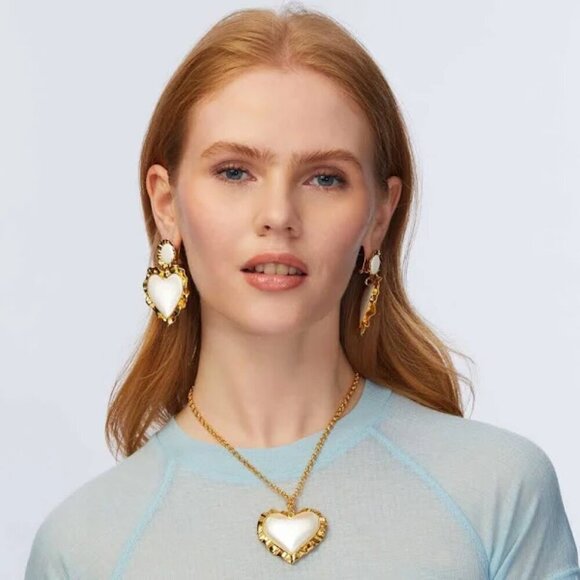 New Lele Sadoughi 14K Gold-Plated & Resin Heart Ruffle Pearl Drop Earrings - Picture 3 of 8